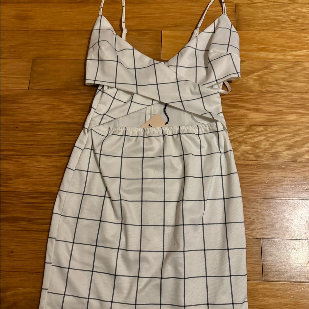 Superdown Cerise Cutout Dress White and Black Grid